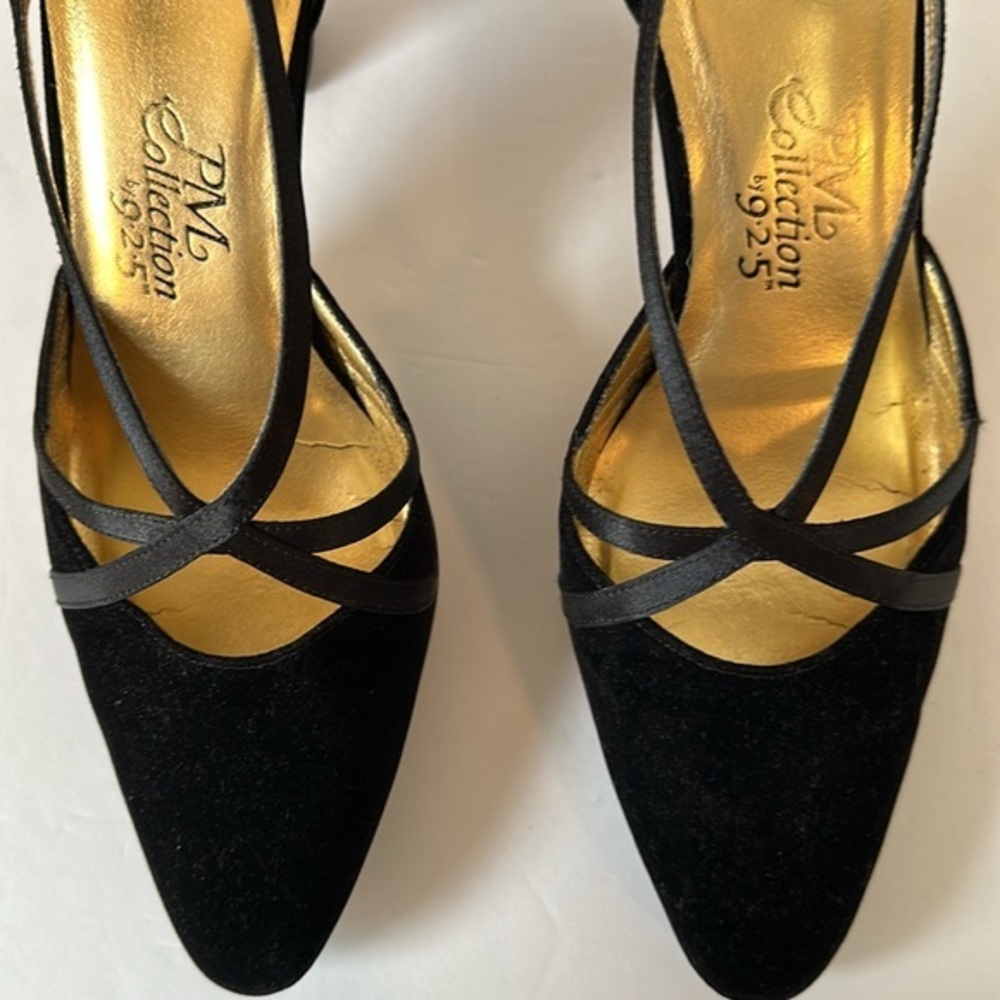 PM Collection by 925 Black Velvet & Satin Strappy Formal Evening Heels 3 inches - Picture 4 of 11